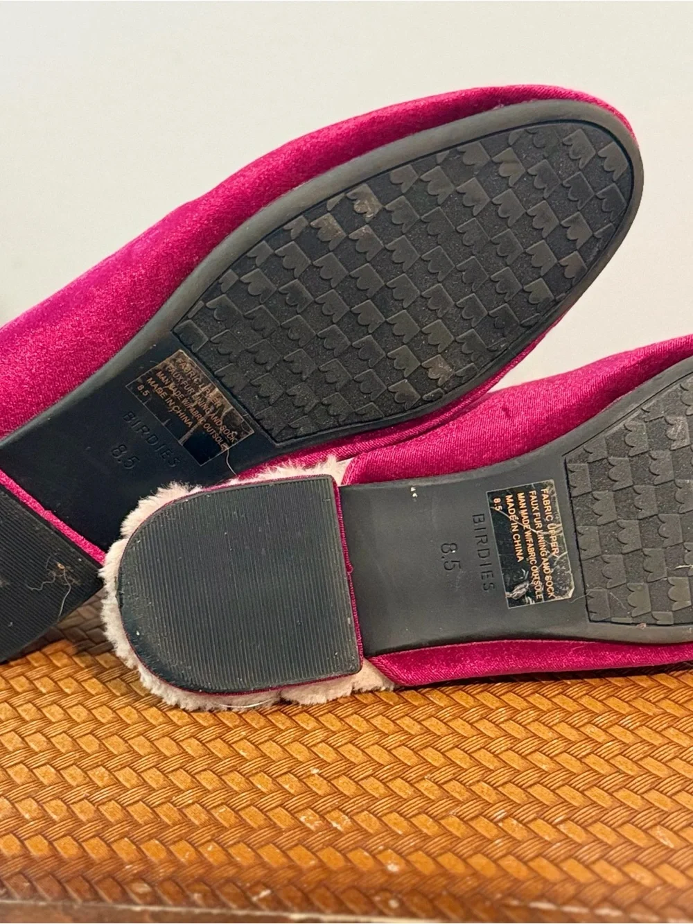 Birdies Burgundy Velvet Fur-Lined Slip-Ons